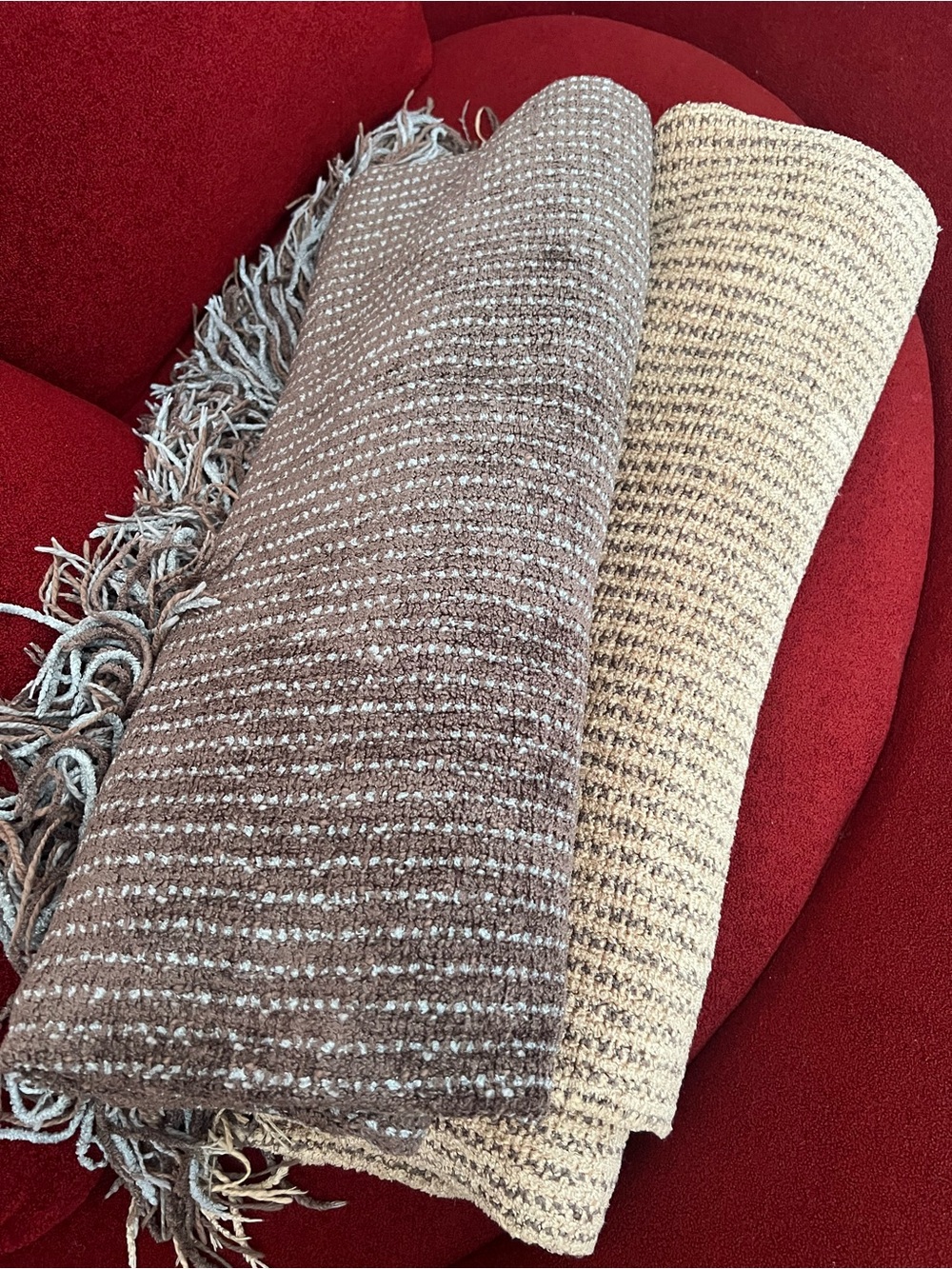 Restoration Hardware 5lb Beige & Brown Chenille Woven Fringe Throw - Picture 7 of 9